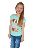 Girls\' T-shirt with inscriptions, mint NDZ8194 - Online store - Boutique